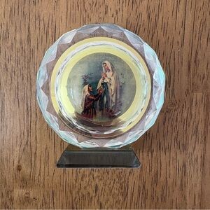 Glass Medallion Figurine Religious Figure Catholic Christian